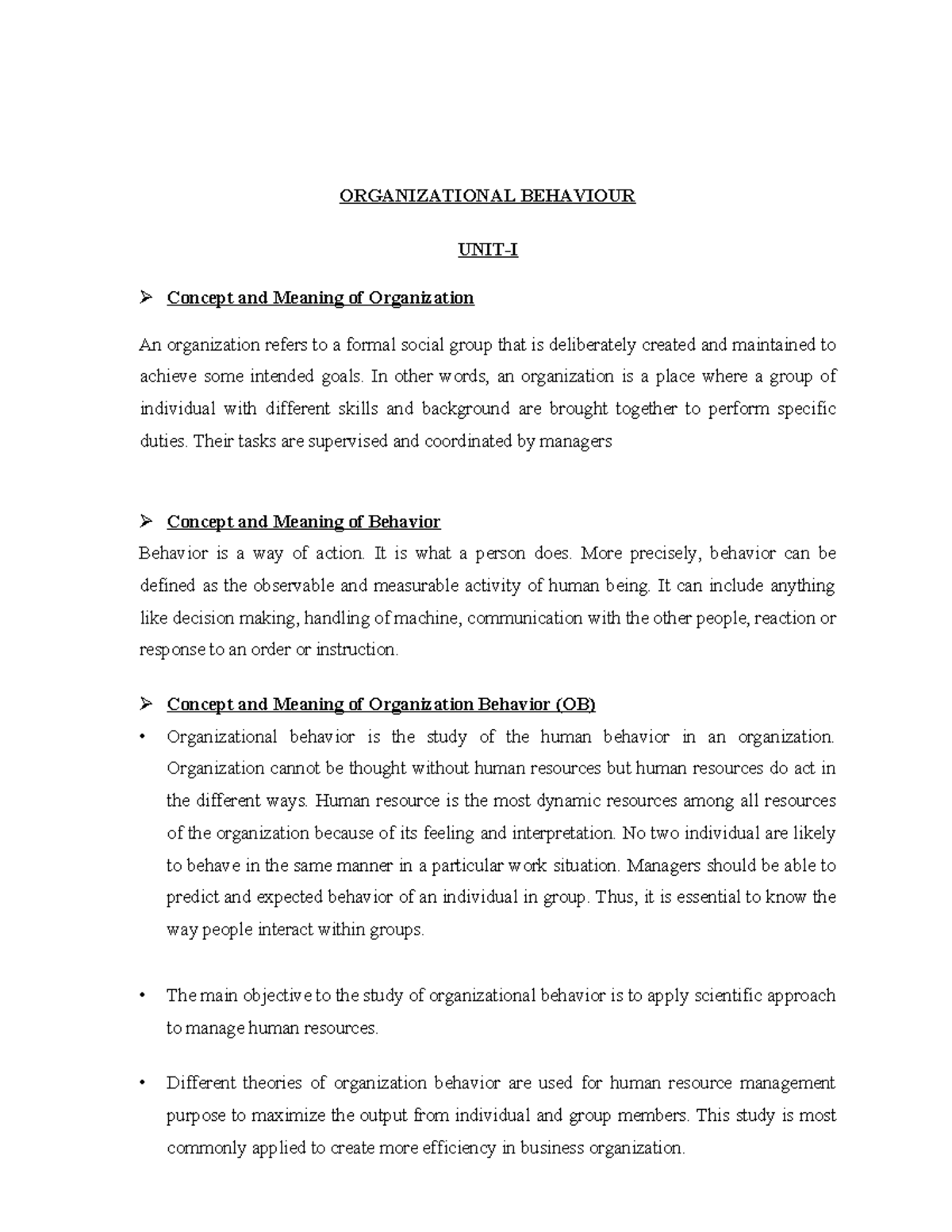 OB Notes - BBA: Understanding Organizational Behavior Concepts - Studocu