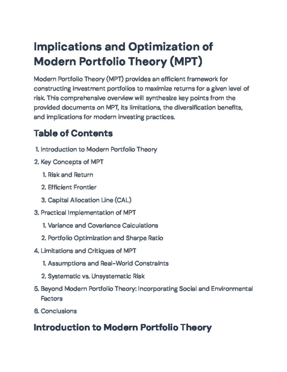 Modern Portfolio Theory (MPT): Implications, Optimization & Limitations ...