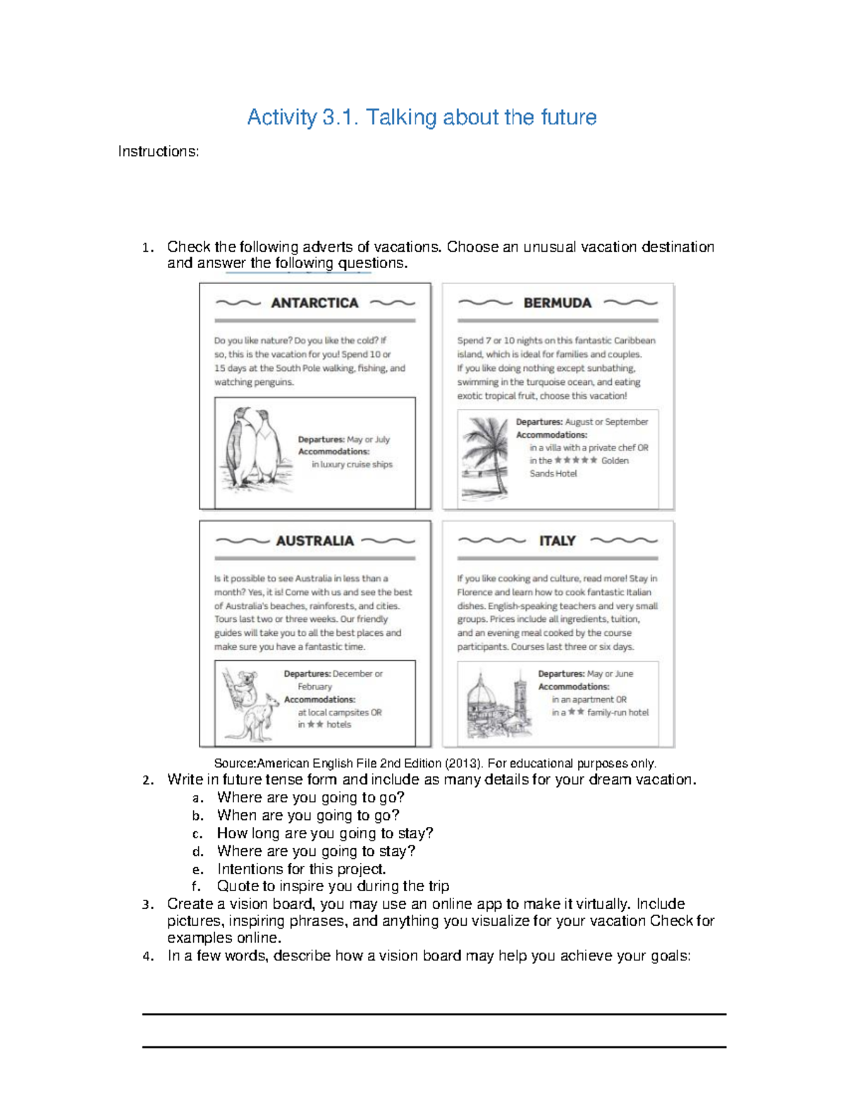Resource activity 3-1 actividad 3 de ingles intermedio - Instructions ...