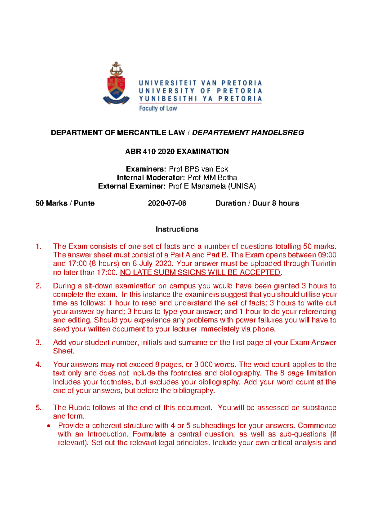 ABR 410 Final Exam Insights and Guidelines - 6 July 2020 - Studocu