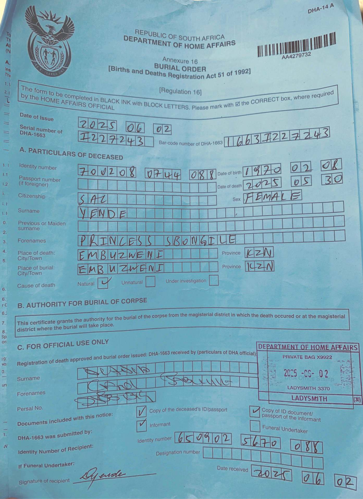 Death Certificate for School Purposes - prA14 8 REPUBLG A DEPARTME F ...