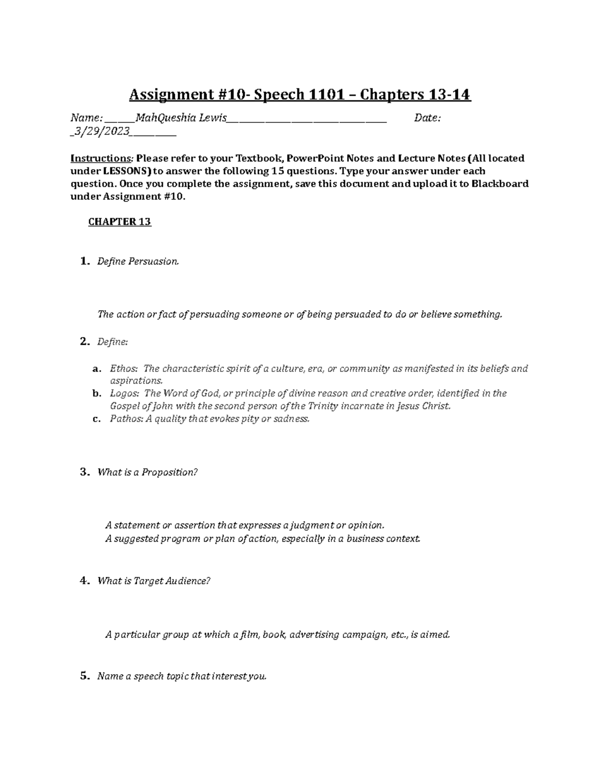 Assignment #10 - Speech 1101 Highlights from Chapters 13-14 - Studocu