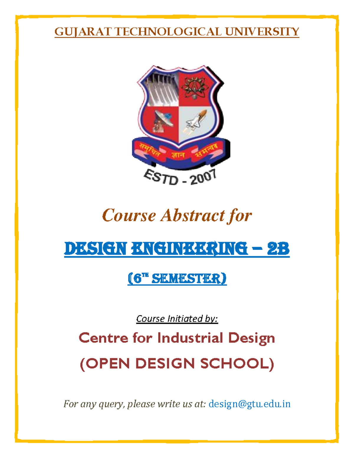 Course Abstract for Design Engineering 2B (2160001) - 6th Semester ...