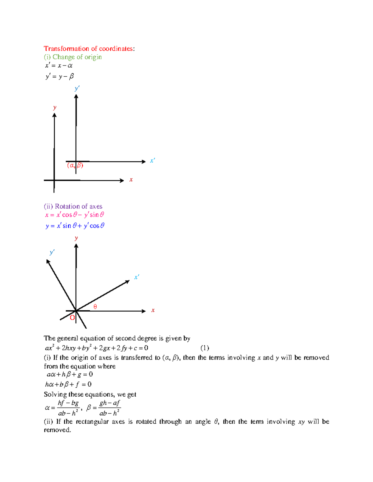 MAT 104 Lecture Notes: Transformation of Coordinates and Conics - Studocu