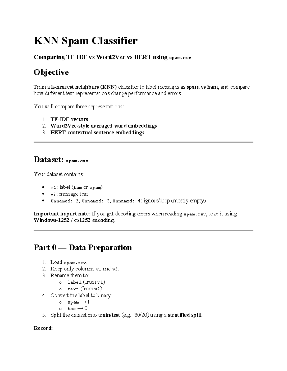KNN Spam Classifier Comparison: Word2Vec vs BERT (Module 5 Case) - Studocu
