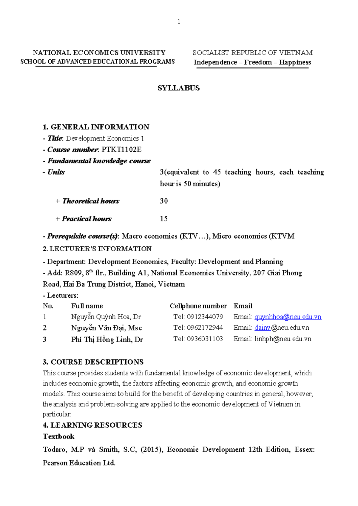 Syllabus for Development Economics PTKT1102E - CLC Course - Studocu