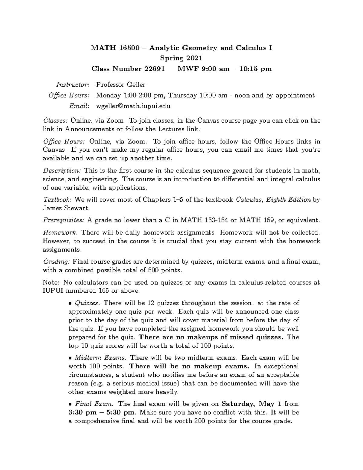 Syllabus spring 21 - Important class documents like syllabus, hw ...