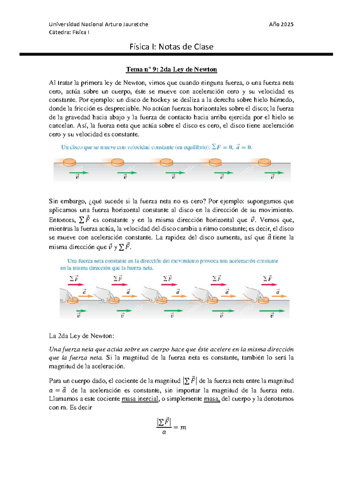 Tema 9: Segunda Ley de Newton - Notas de Clase Física I - Studocu