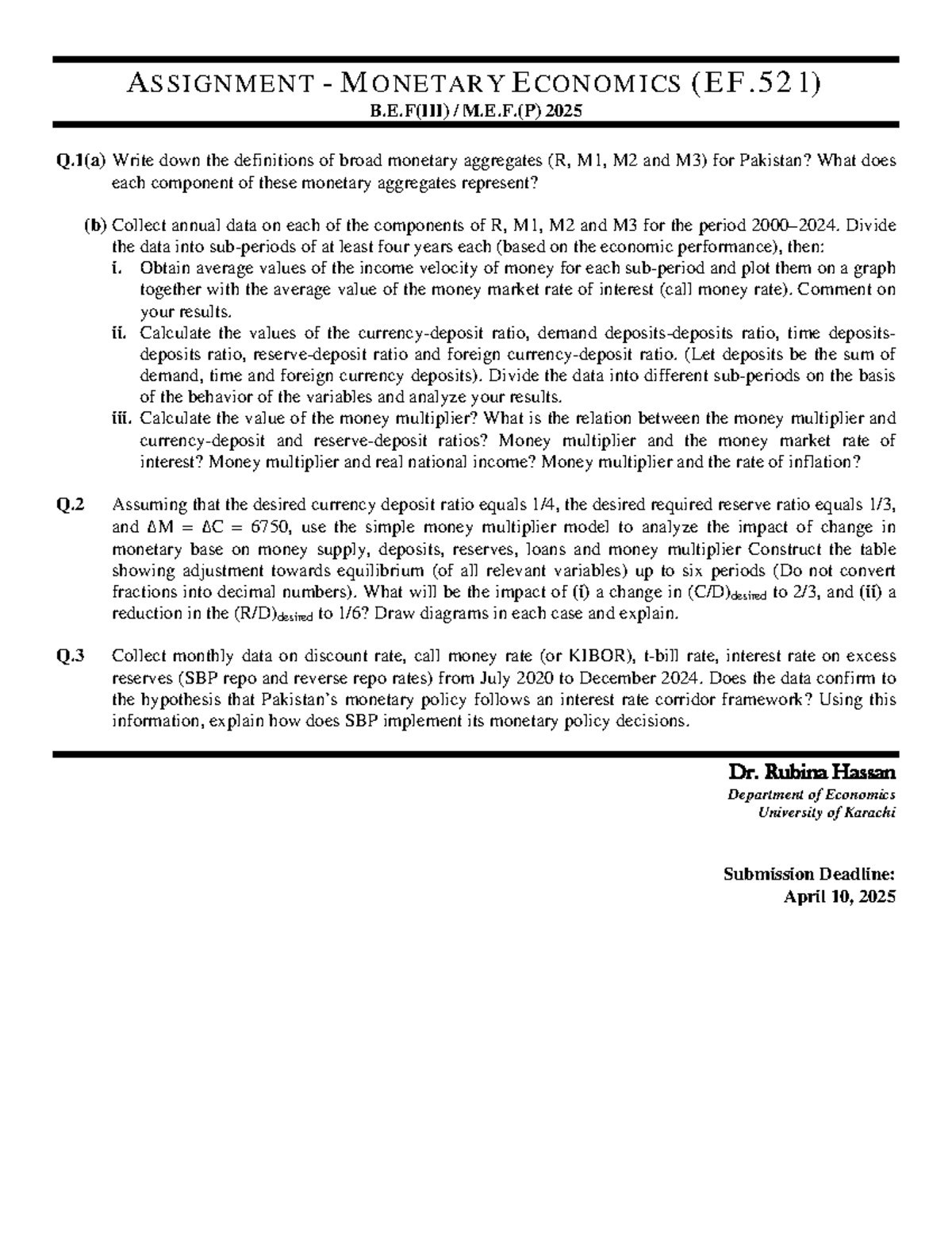 ME - Assignment on Monetary Aggregates and Policy Analysis for Exam ...