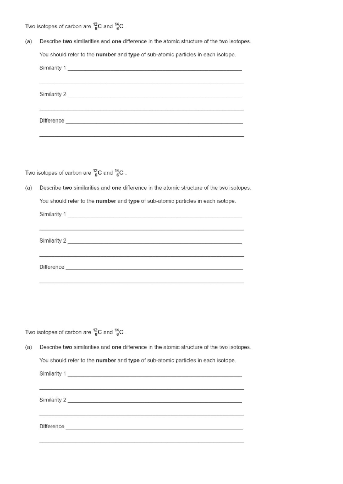 2. JS Isotopes WS - Two isotopes of carbon are 12c and 14C (a) Describe ...