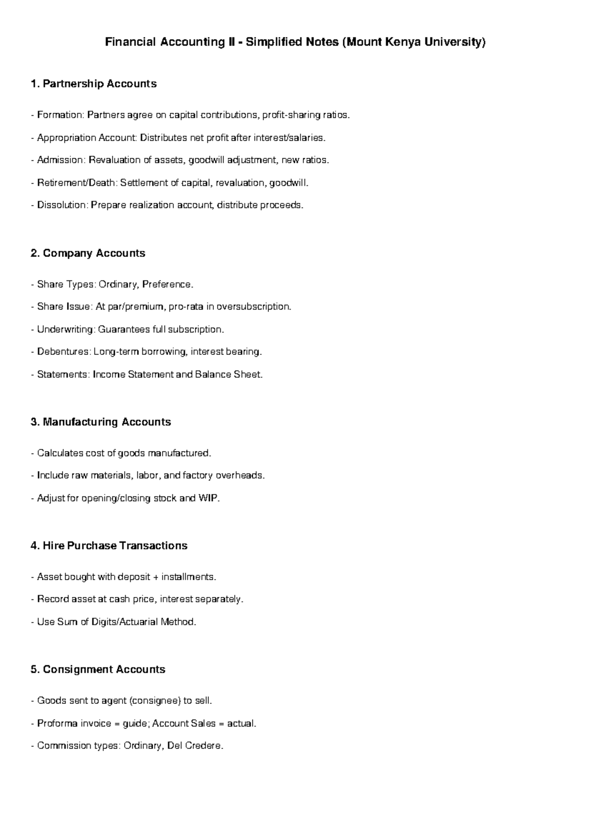 Financial Accounting II MKU: Simplified Study Notes - Studocu