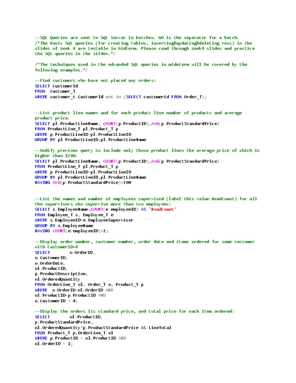 Midterm SQL Queries Guide for 2019: Essential Practices and Tips - Studocu