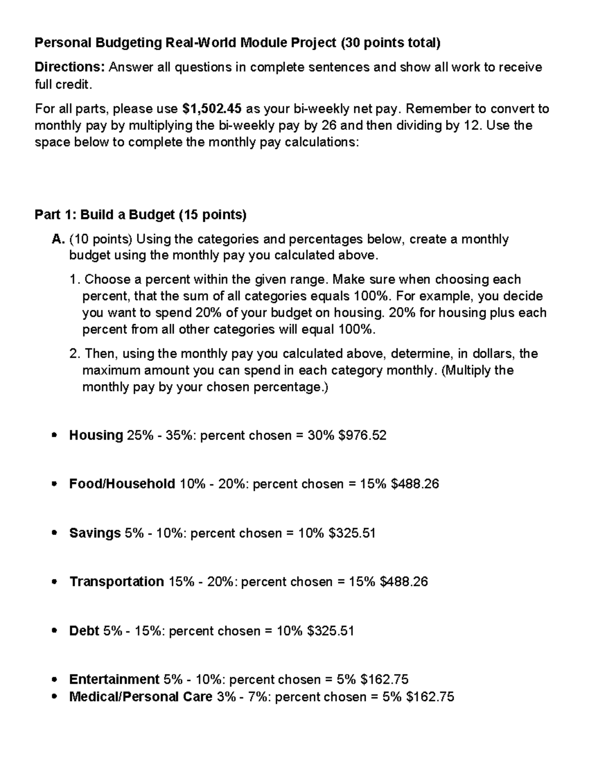 03.03 Personal Budgeting Module Project Overview and Instructions - Studocu
