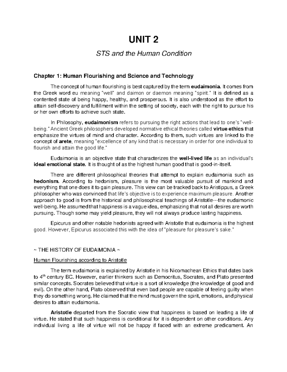 Unit 2-3: STS Final Exam Notes on Human Flourishing & Technology - Studocu