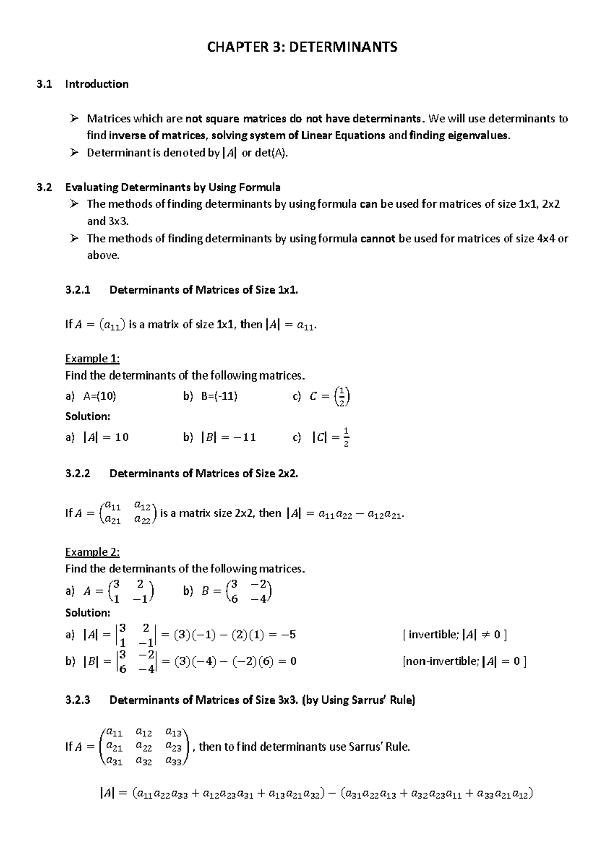 Chapter 3 Determinants - CHAPTER 3: DETERMINANTS 3 Introduction ...