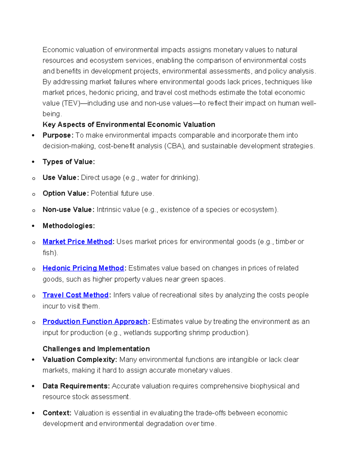 Economic Valuation of Environmental Impacts: Key Methods & Insights (4. ...