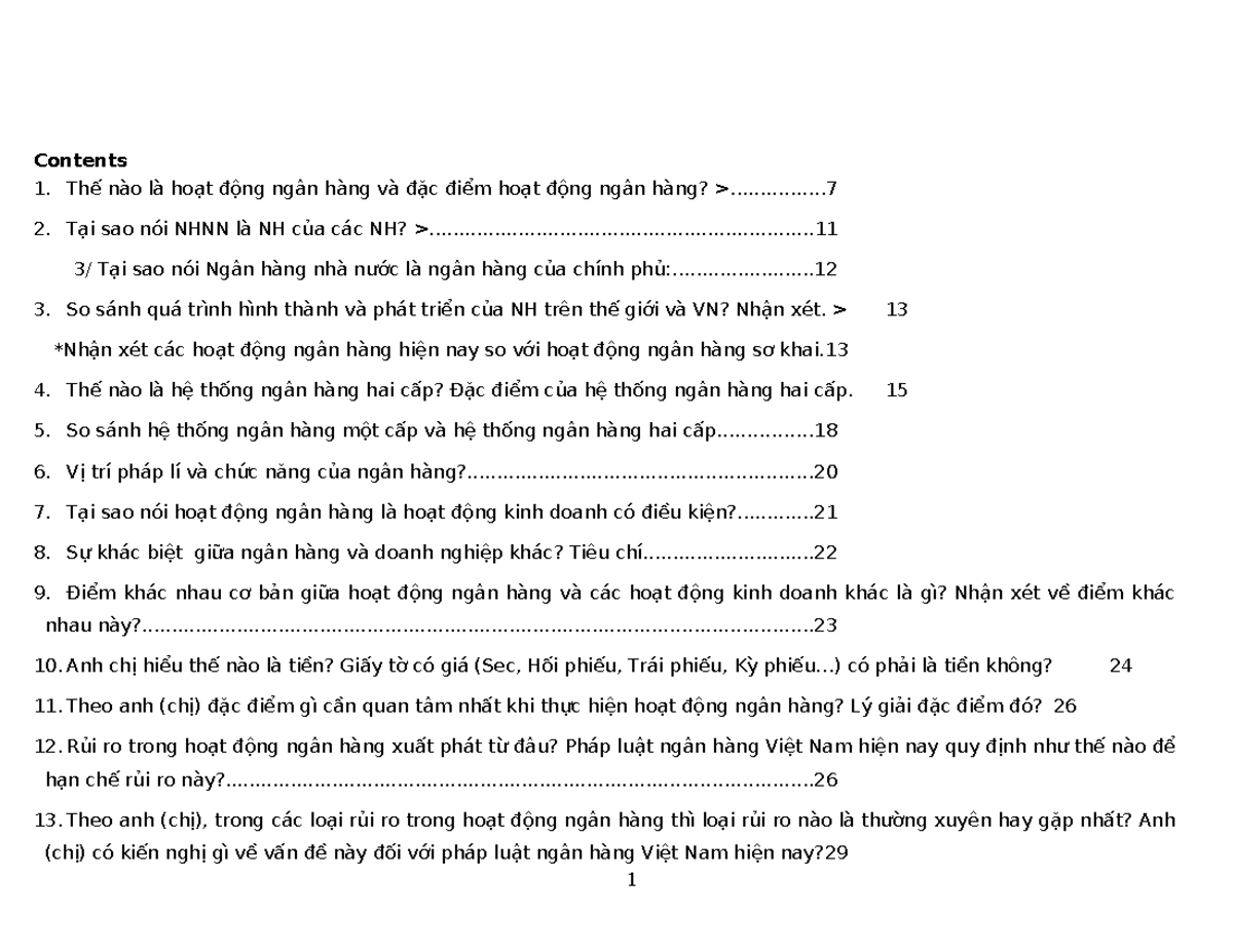Đề cương Luật Ngân hàng 2: Các Khái Niệm và Hoạt Động Cơ Bản - Document Preview