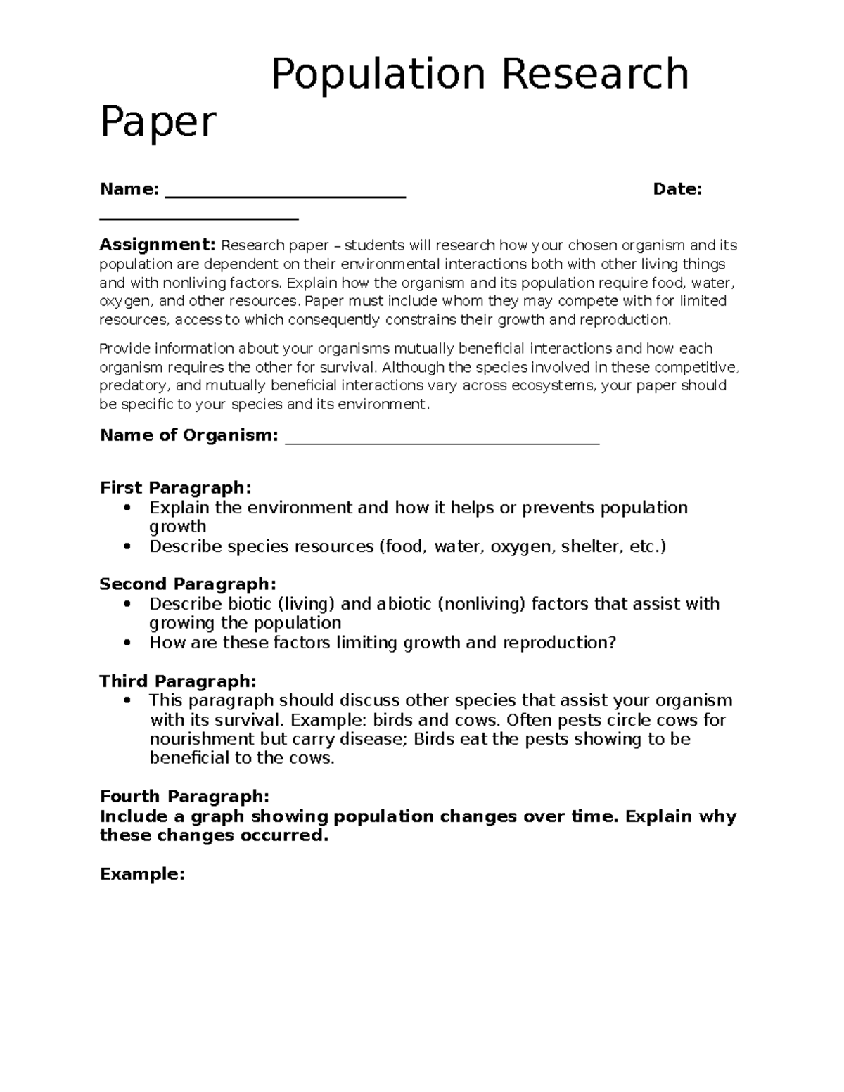 Population Research Paper: Environmental Impacts on Organism's Growth ...