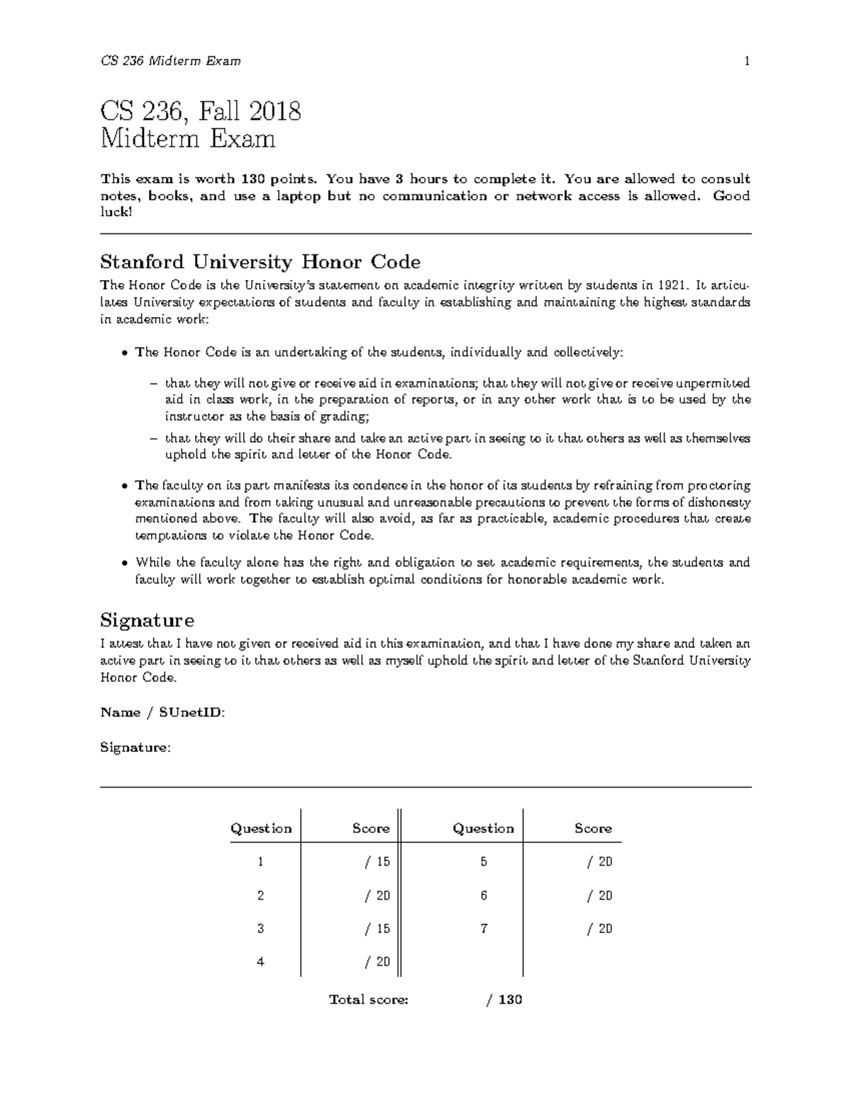 CS 236 Midterm Exam 1 Solutions - Fall 2018 - Studocu