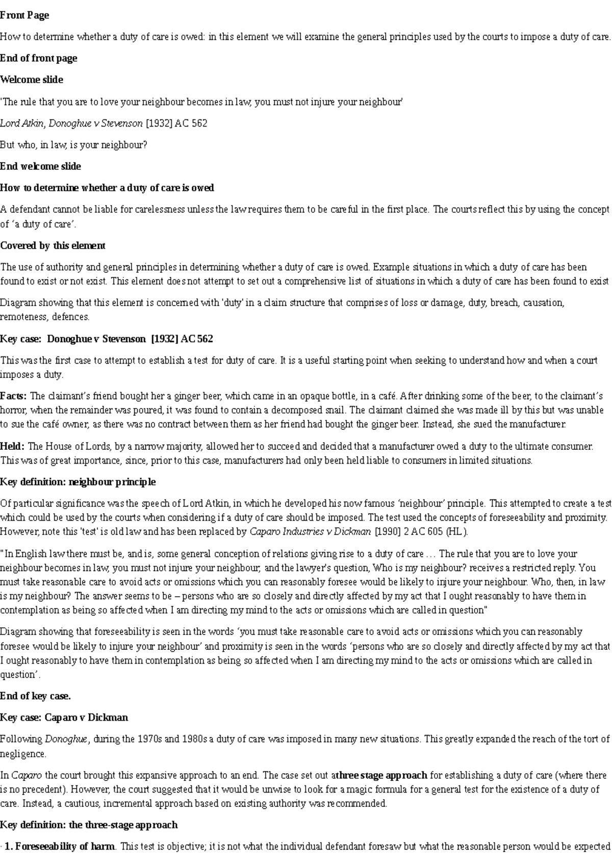 Determining Duty of Care: Principles & Key Cases in Tort Law - Studocu
