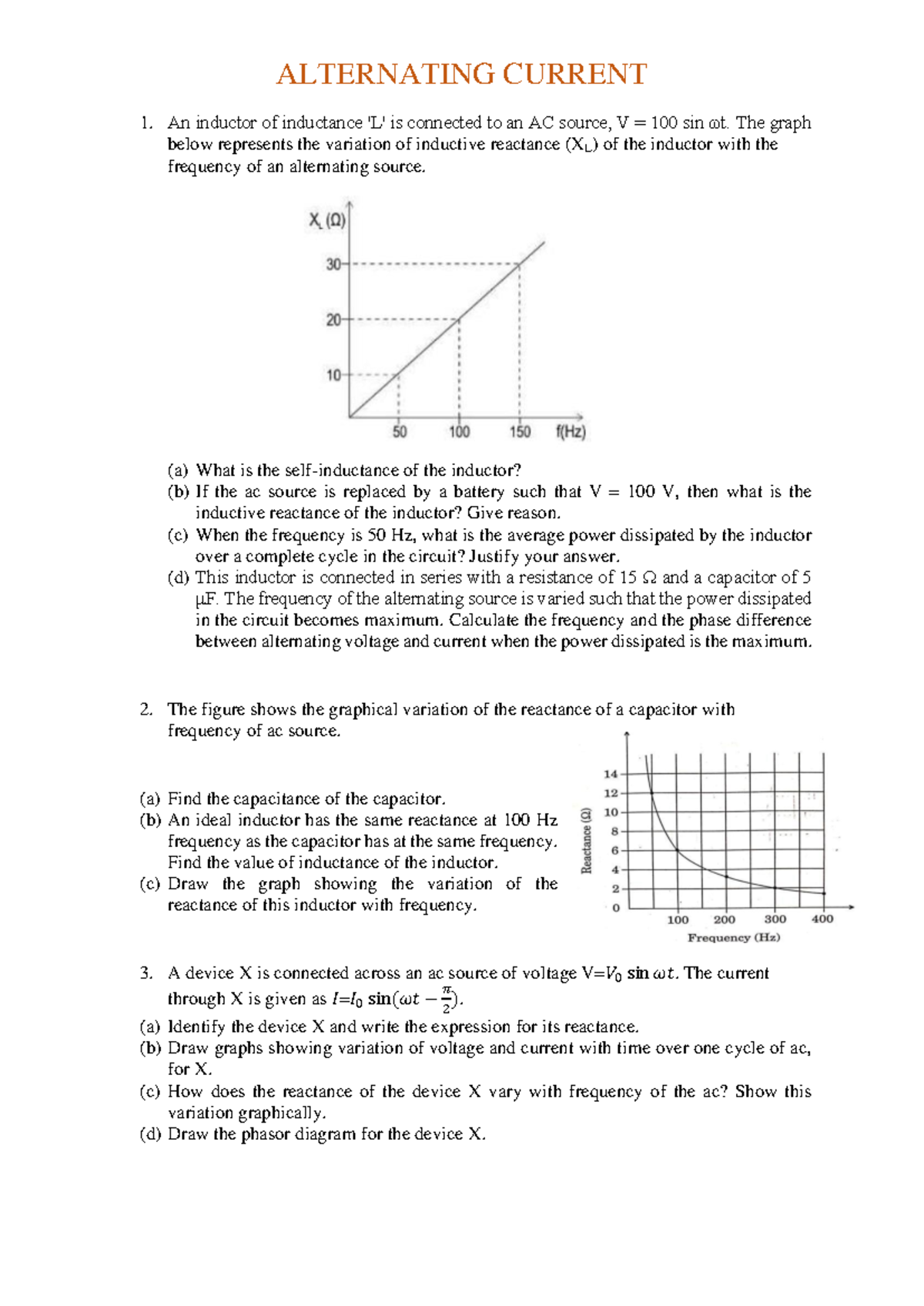 Alternating current Theory type questions - ALTERNATING CURRENT An ...