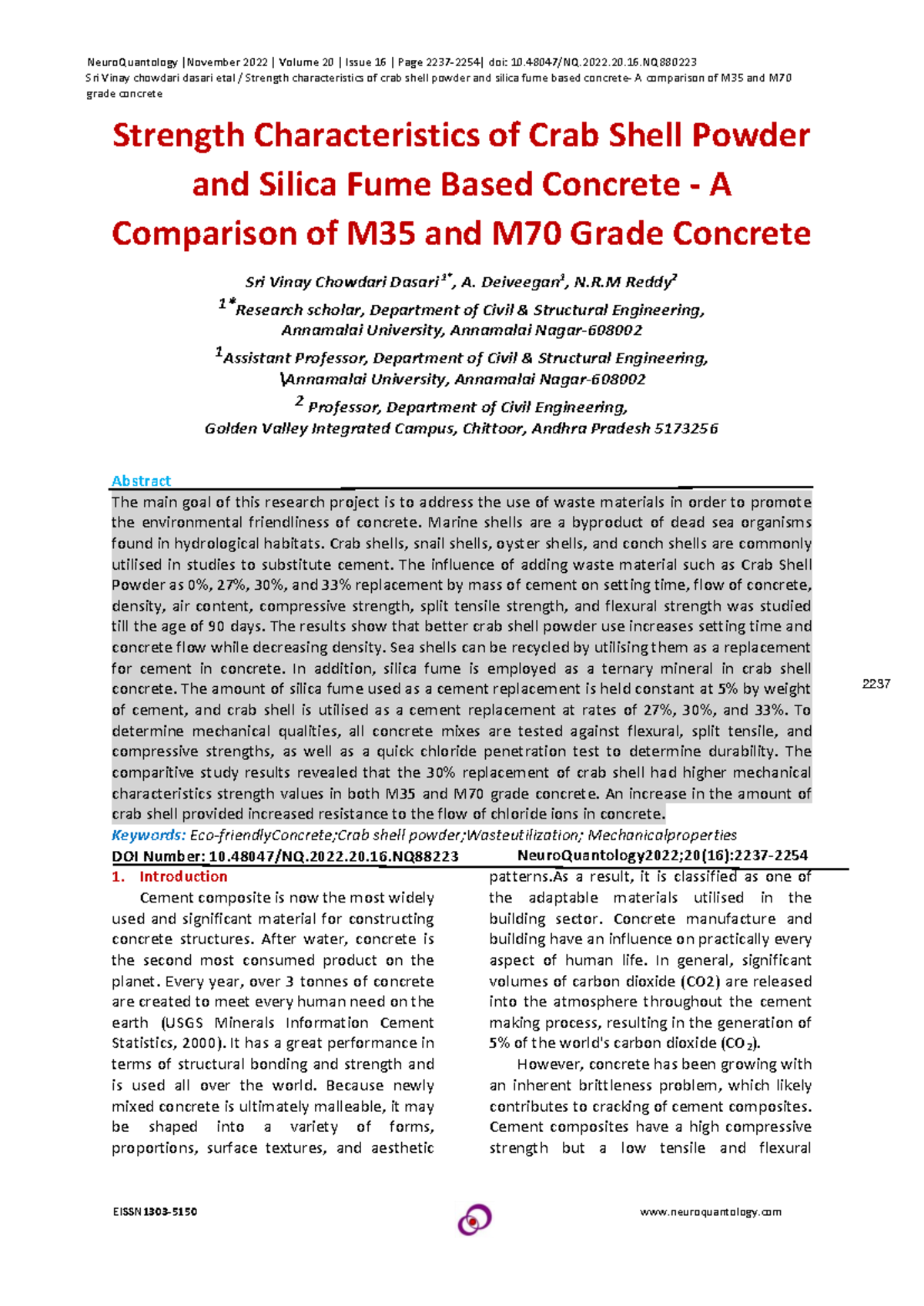 RRS CRAB Shell Cement - For research or thesis purposes - Sri Vinay ...