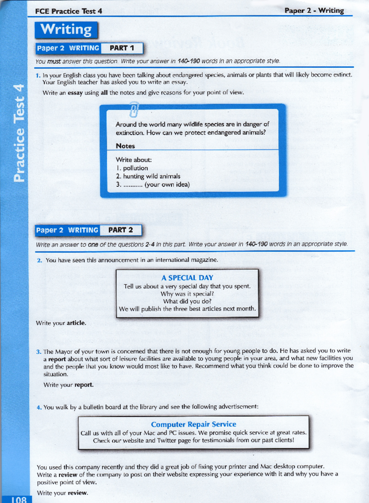 Writing TEST 4 - cvcxvc - FCE Practice Test 4 Paper 2 Writing Writing ...