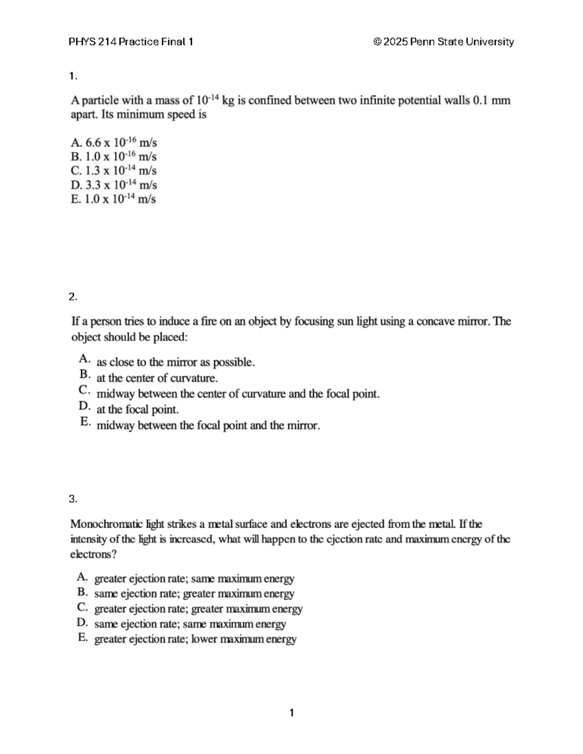 PHYS 214 Final Exam Study Guide Spring 2025 - Studocu
