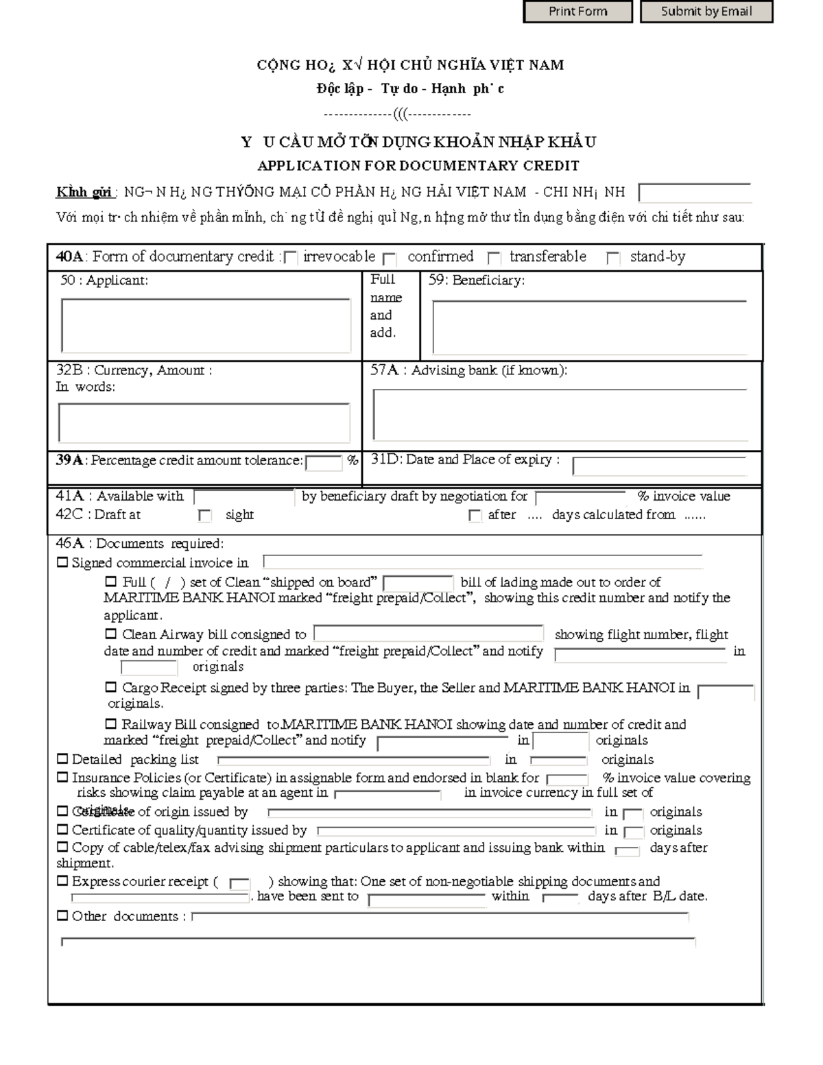 LC Application Form - Maritime Bank Vietnam Example - Studocu