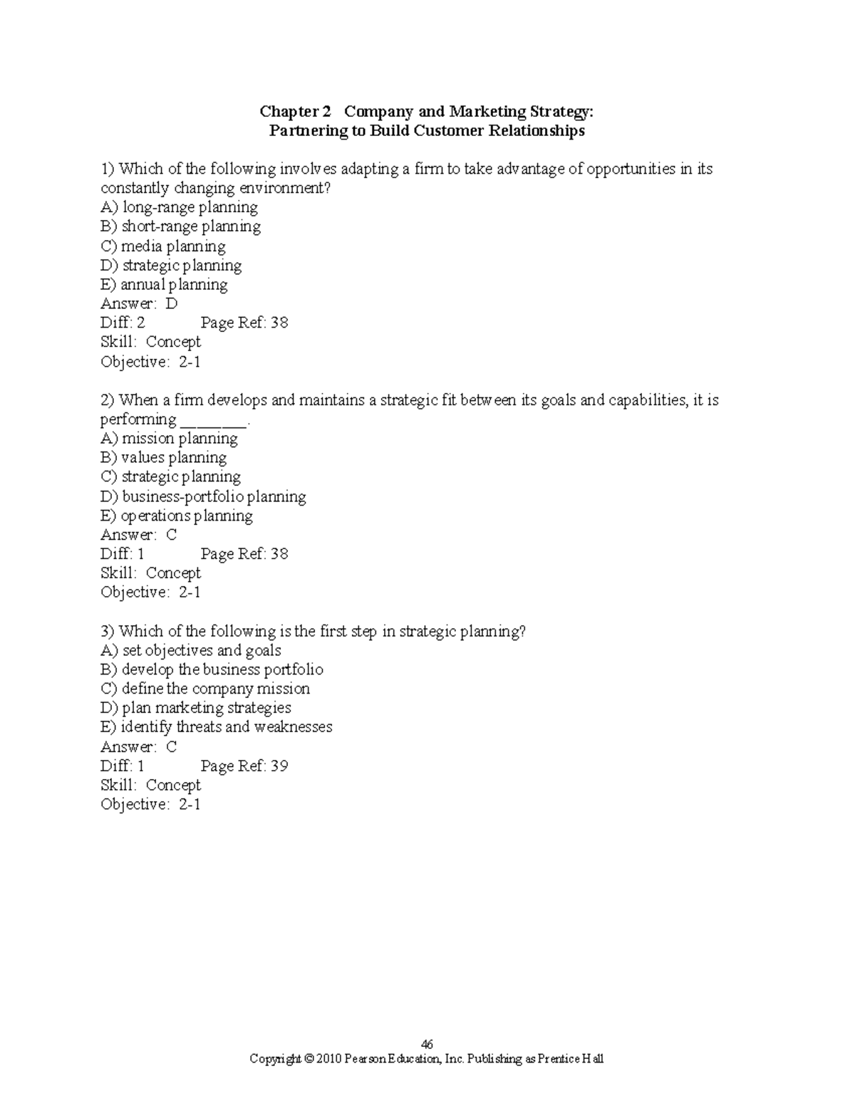 Chapter 2 - Company & Marketing Strategy Overview (테스트뱅크) - Studocu