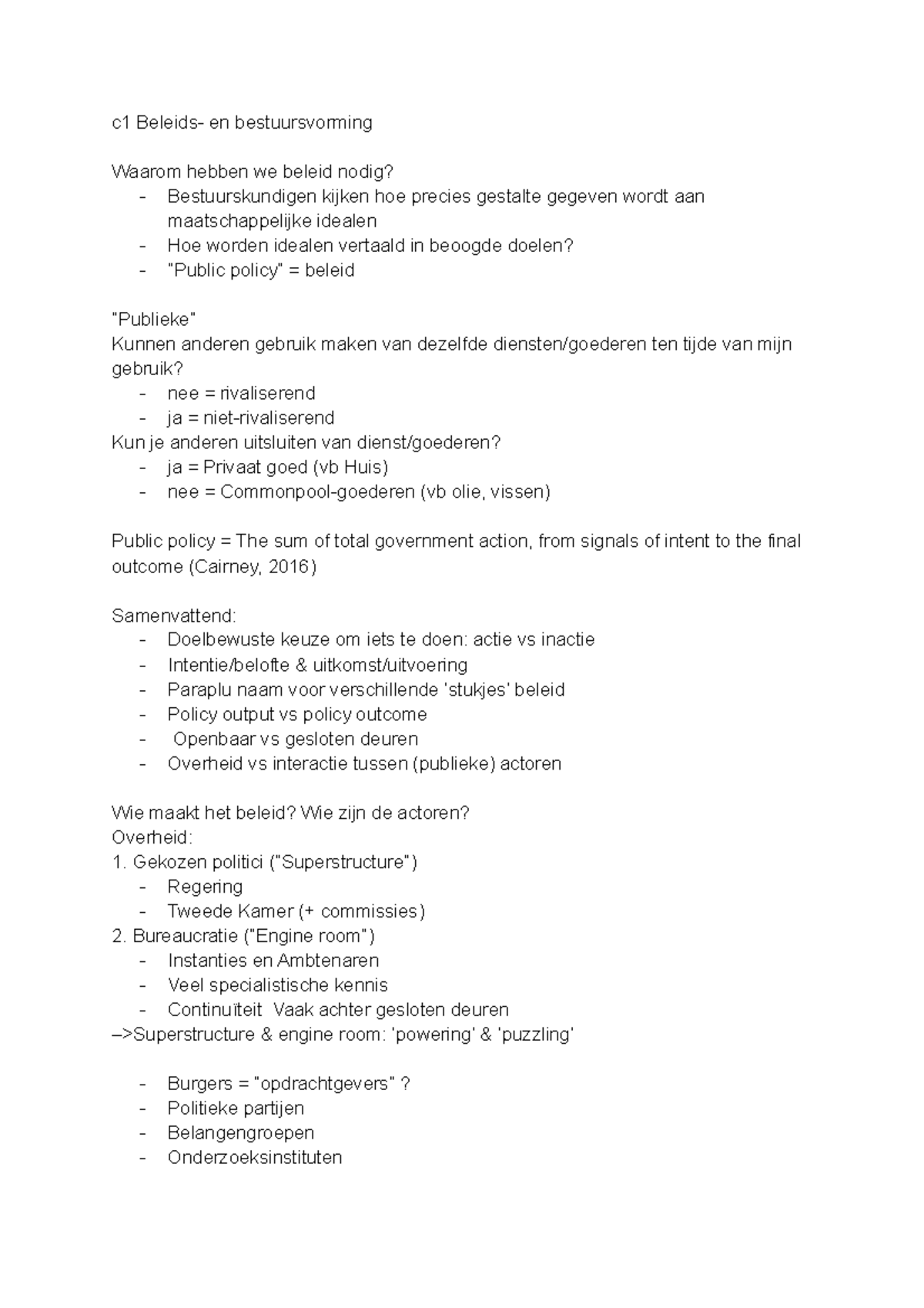 C1 Beleid en Bestuursvorming: Inzicht in Beleidsprocessen en Actoren ...