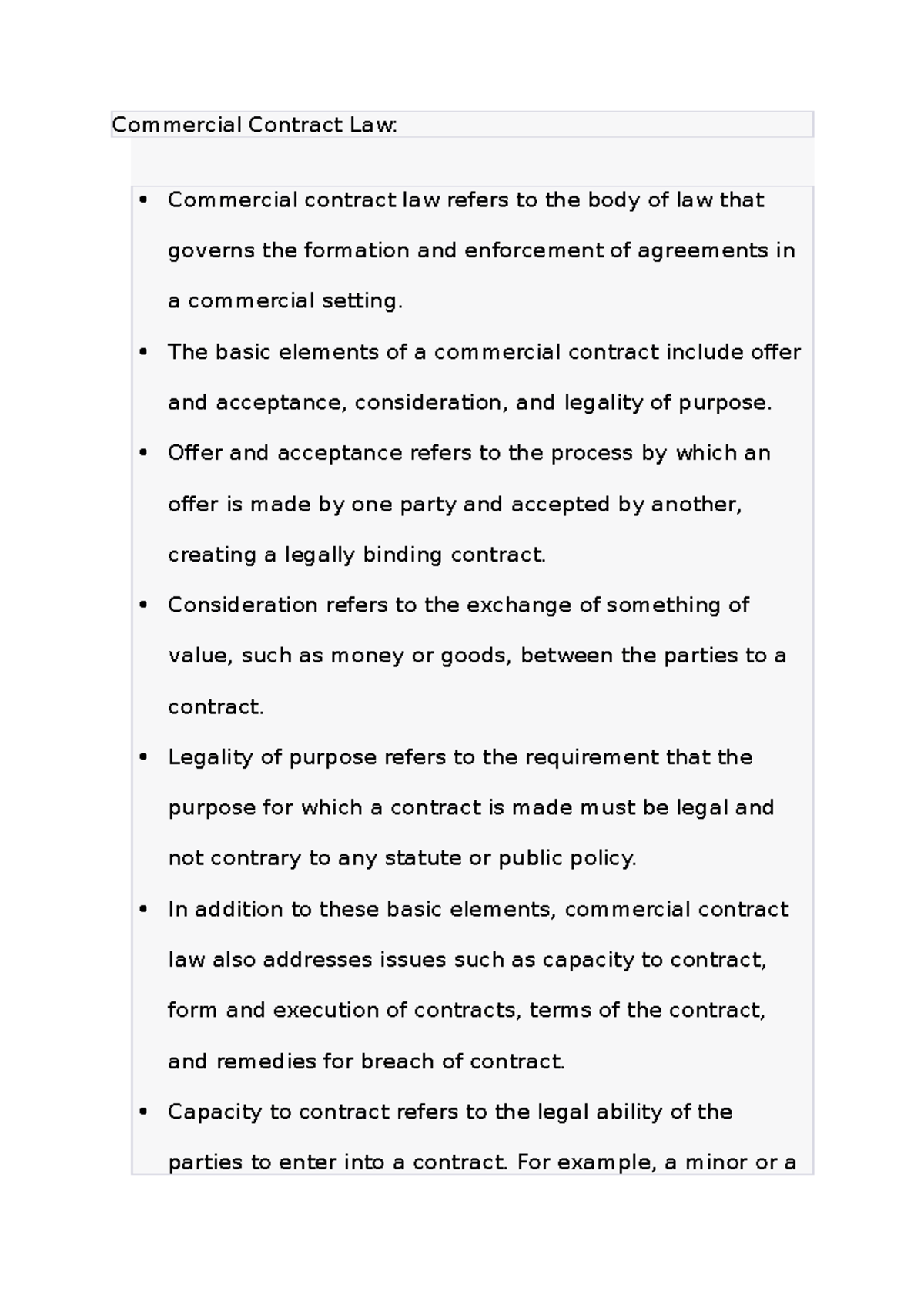 Commercial Contract Law Notes: Key Elements and Considerations - Studocu