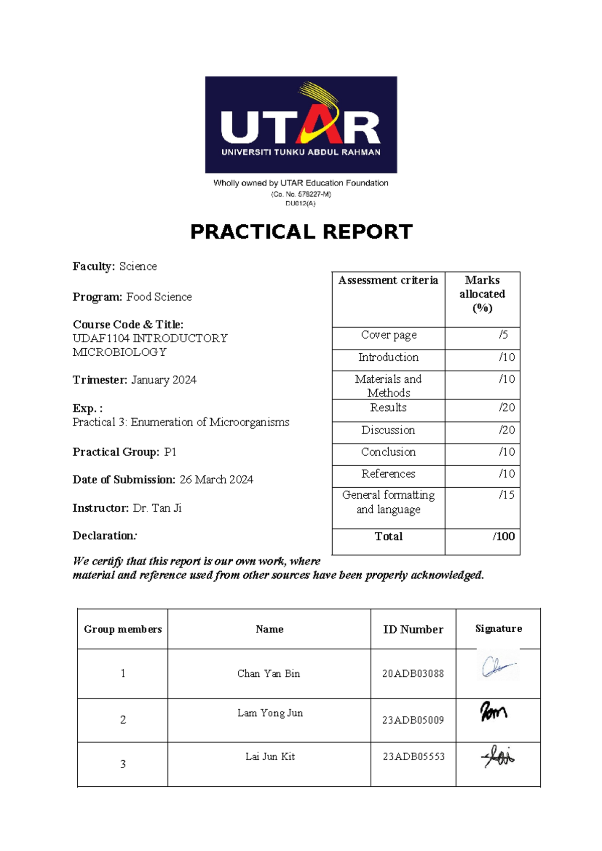 UDAF1104 P1 Practical 3: Enumeration of Microorganisms Report - Studocu