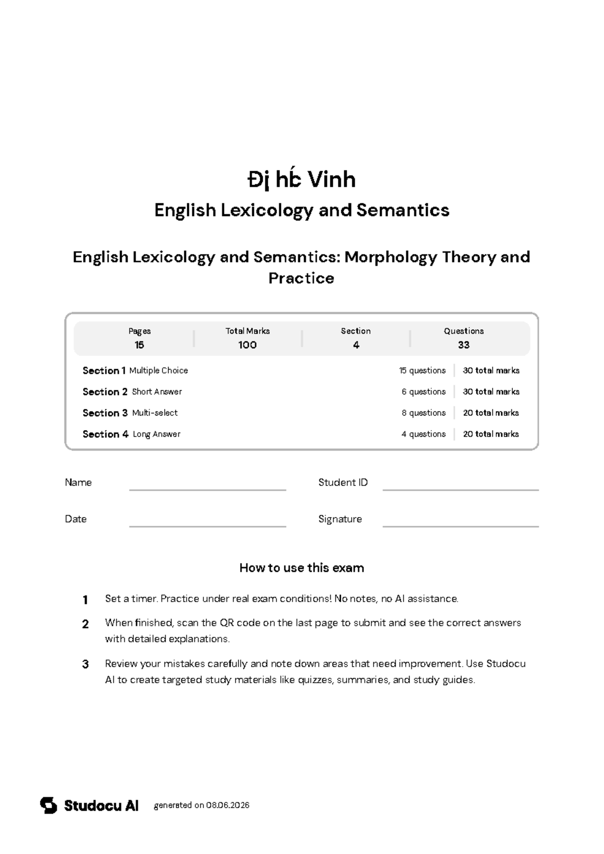 Final Exam: English Morphology Theory and Practice - Studocu