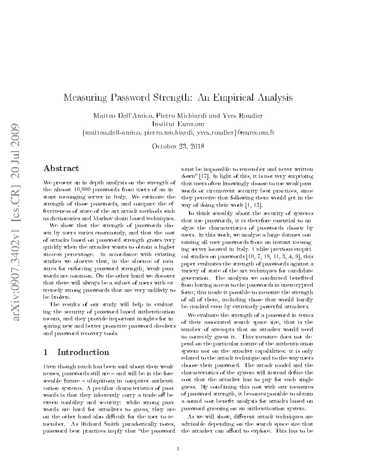 0907 - ádasf - arXiv:0907 [cs] 20 Jul 2009 Measuring Password Strength ...