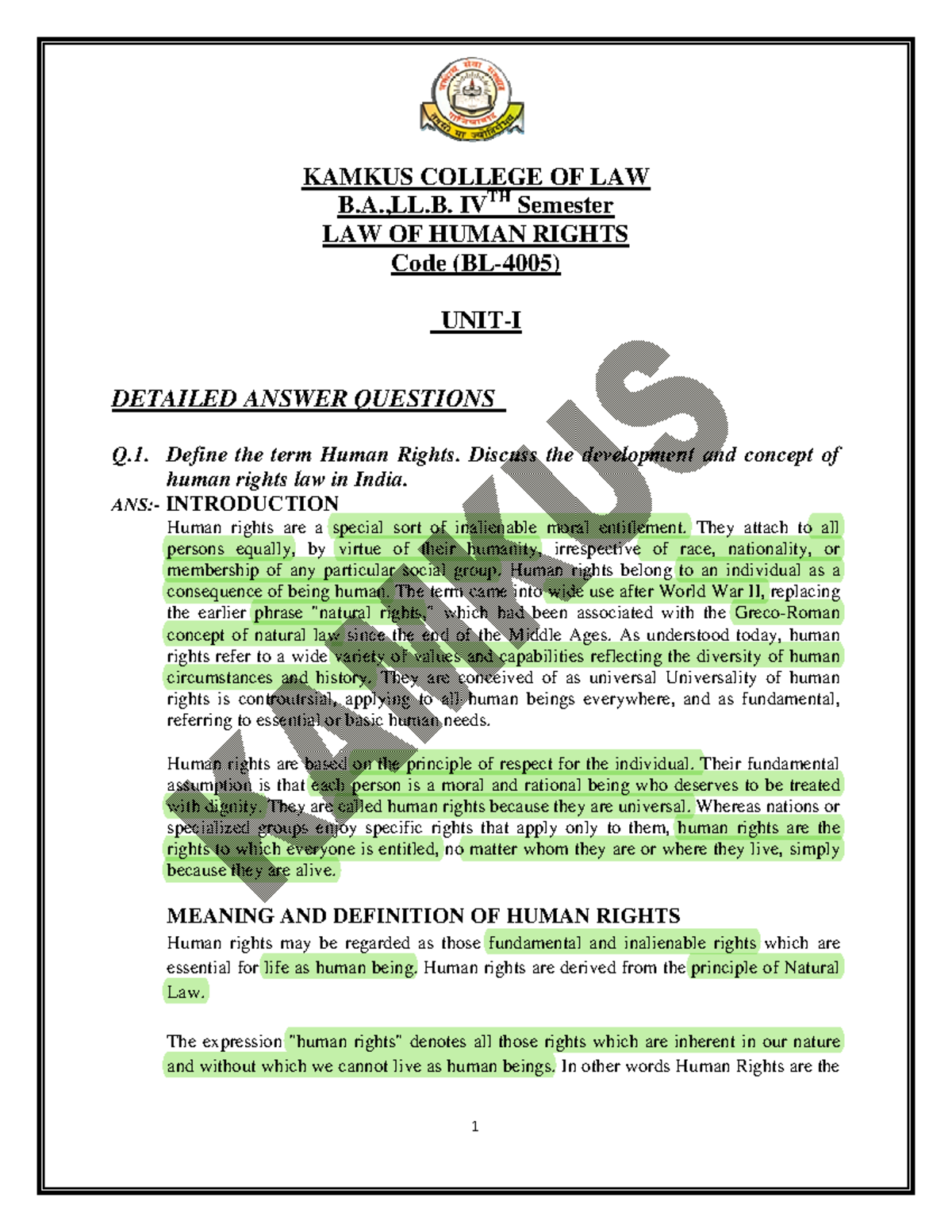 Human Rights Law Overview: BL-4005 Detailed Answers and Analysis - Studocu