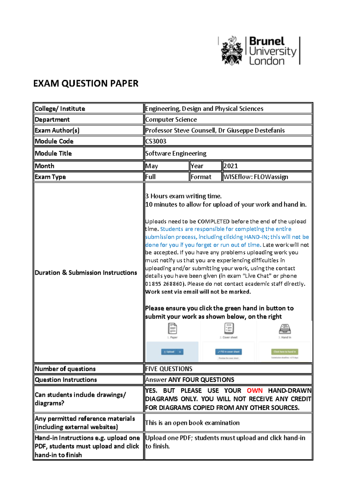 CS3003 Final Exam - Software Engineering Questions and Instructions ...