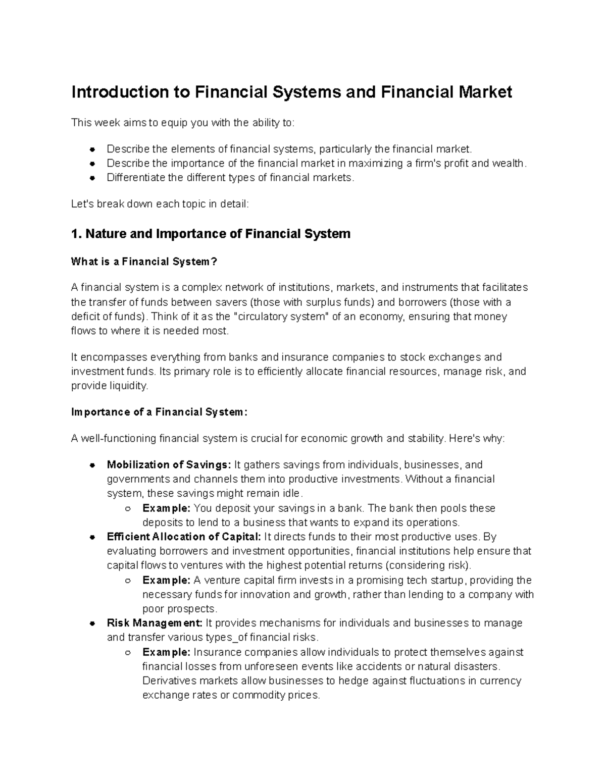 Introduction to Financial Systems and Markets - Key Concepts Explained ...