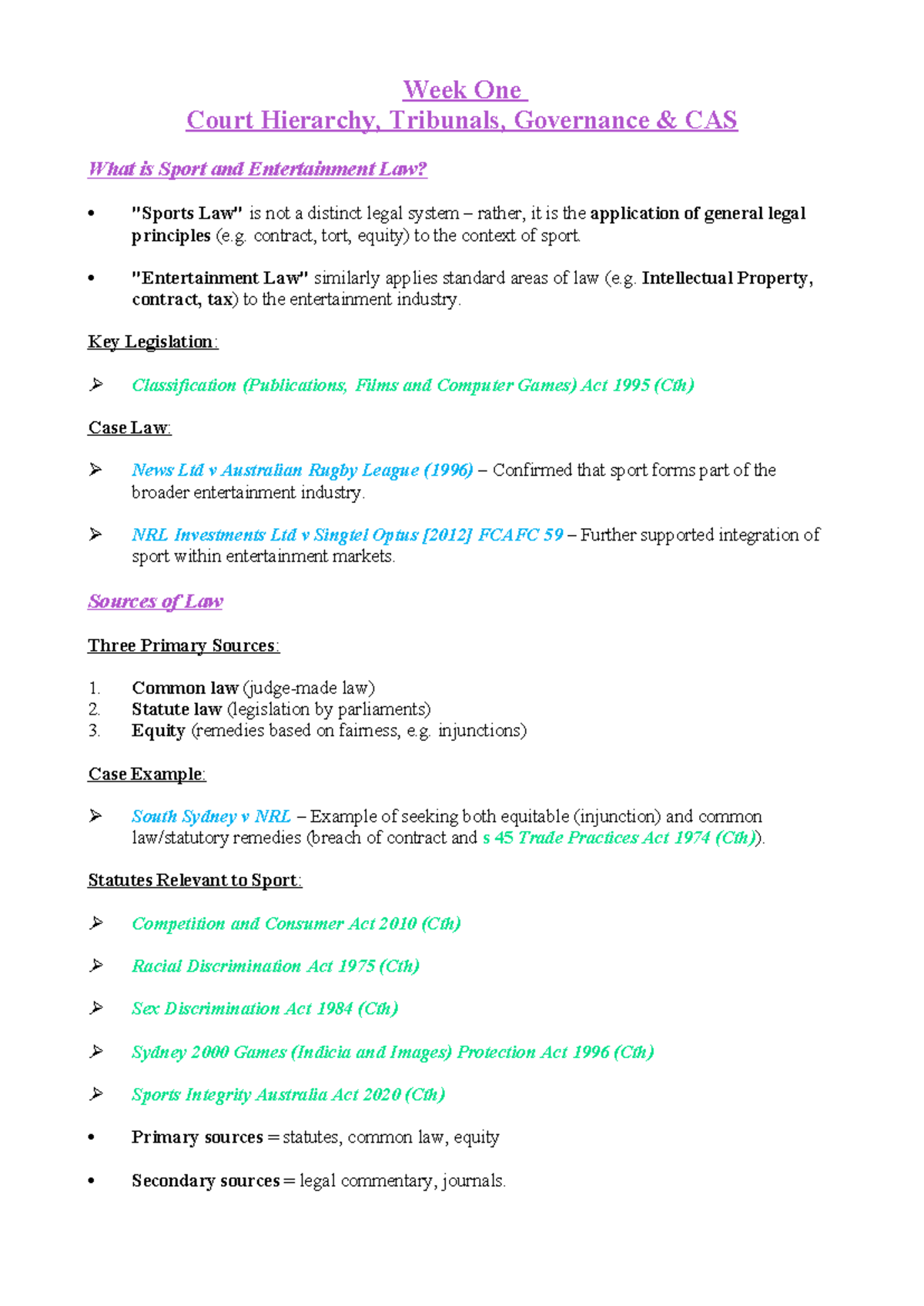 LA4050 Sports & Entertainment Law - Comprehensive Exam Notes - Studocu