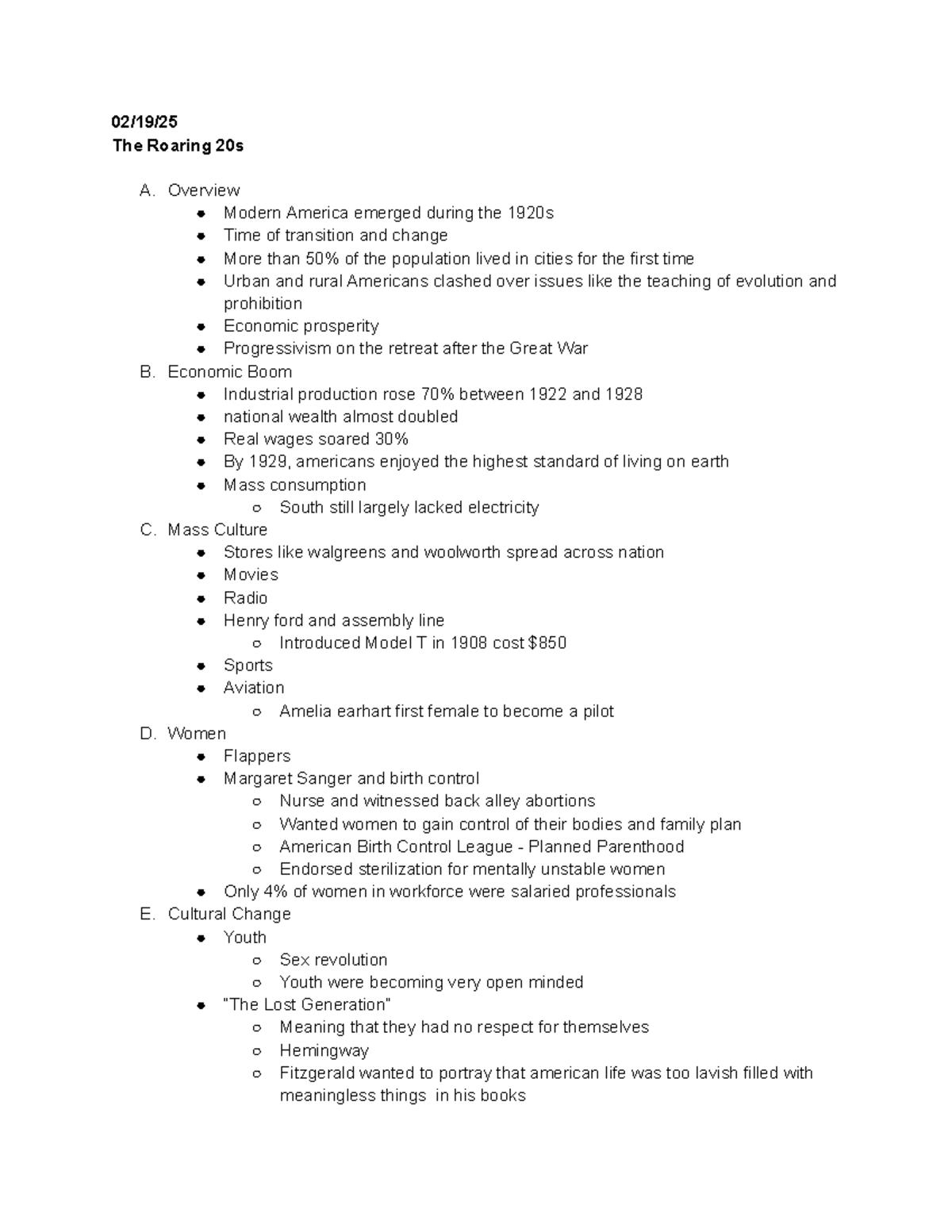 Hist 106 Exam 2 Review Notes: The Roaring 20s to Vietnam War - Studocu