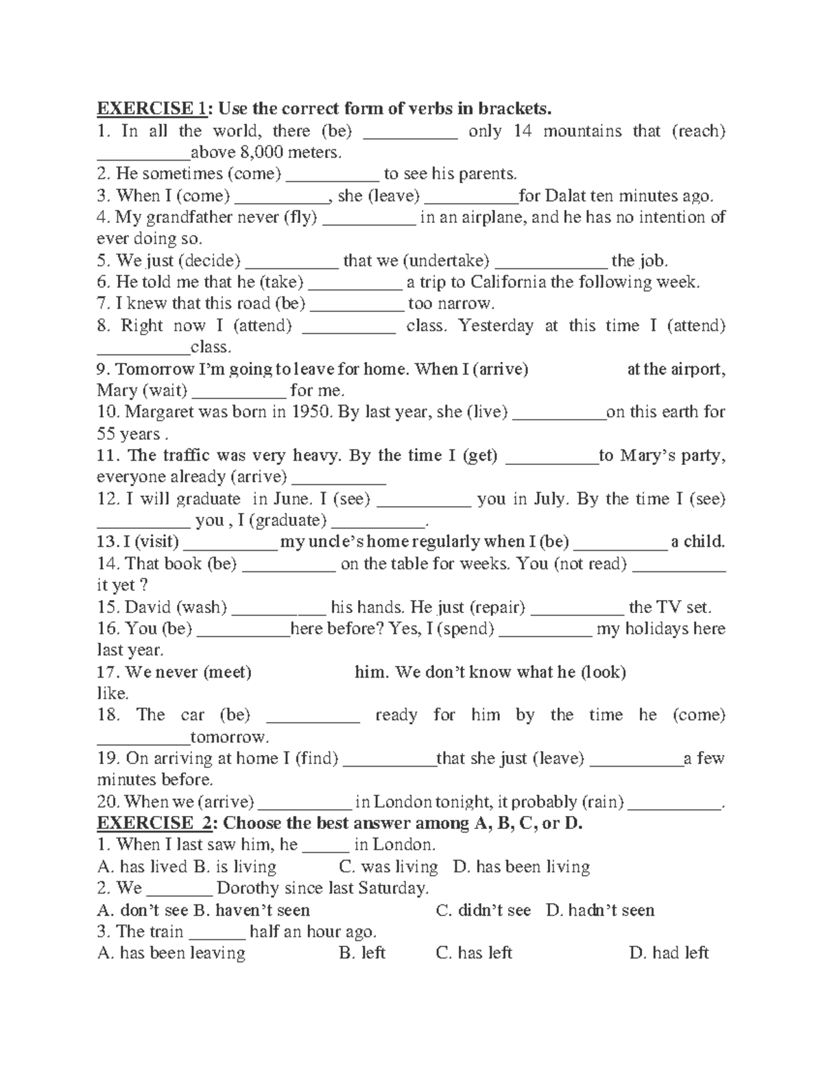Exercise 1 & 2 - Verb Forms - qfwwr - Studocu