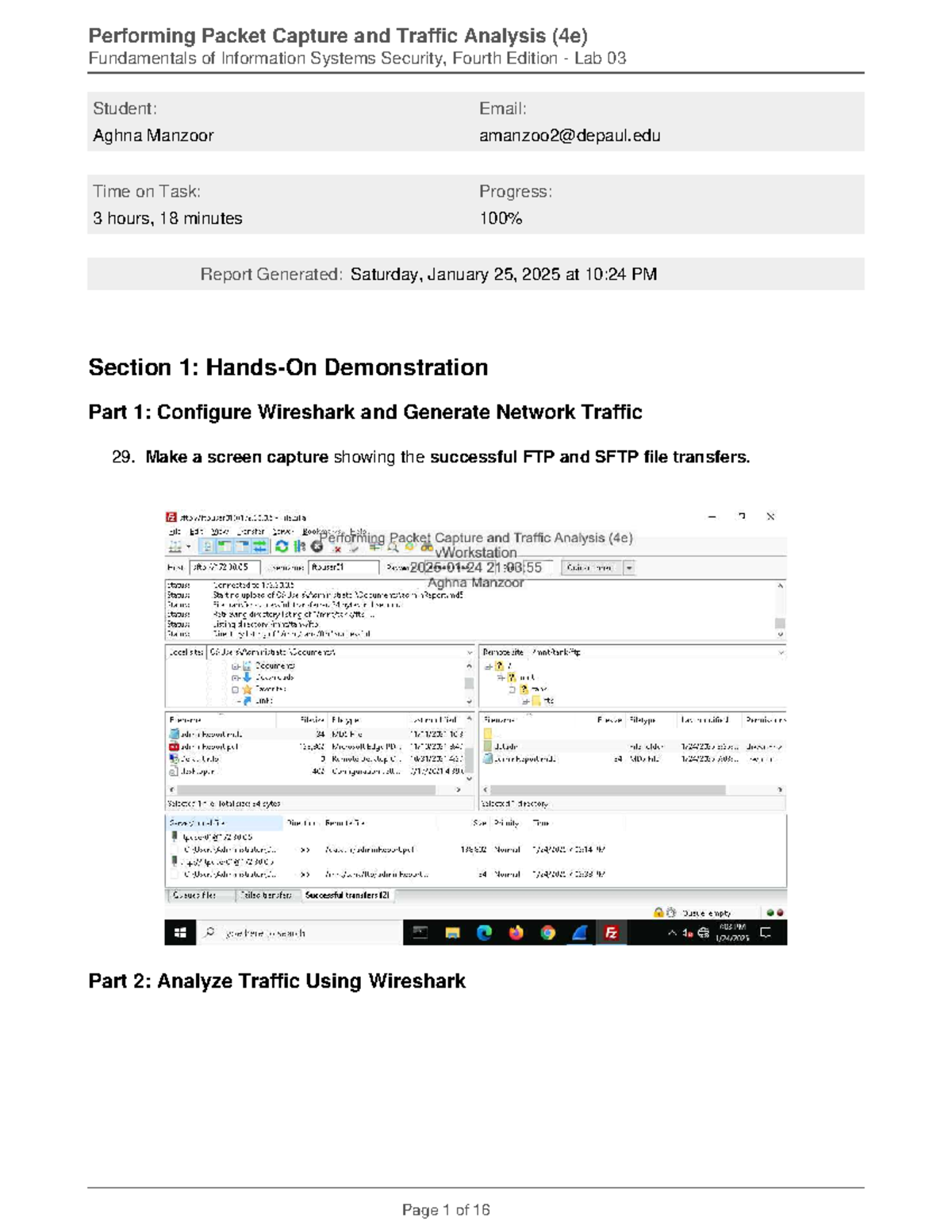 Lab 3 - Packet Capture & Network Traffic Analysis - Aghna Manzoor - Studocu