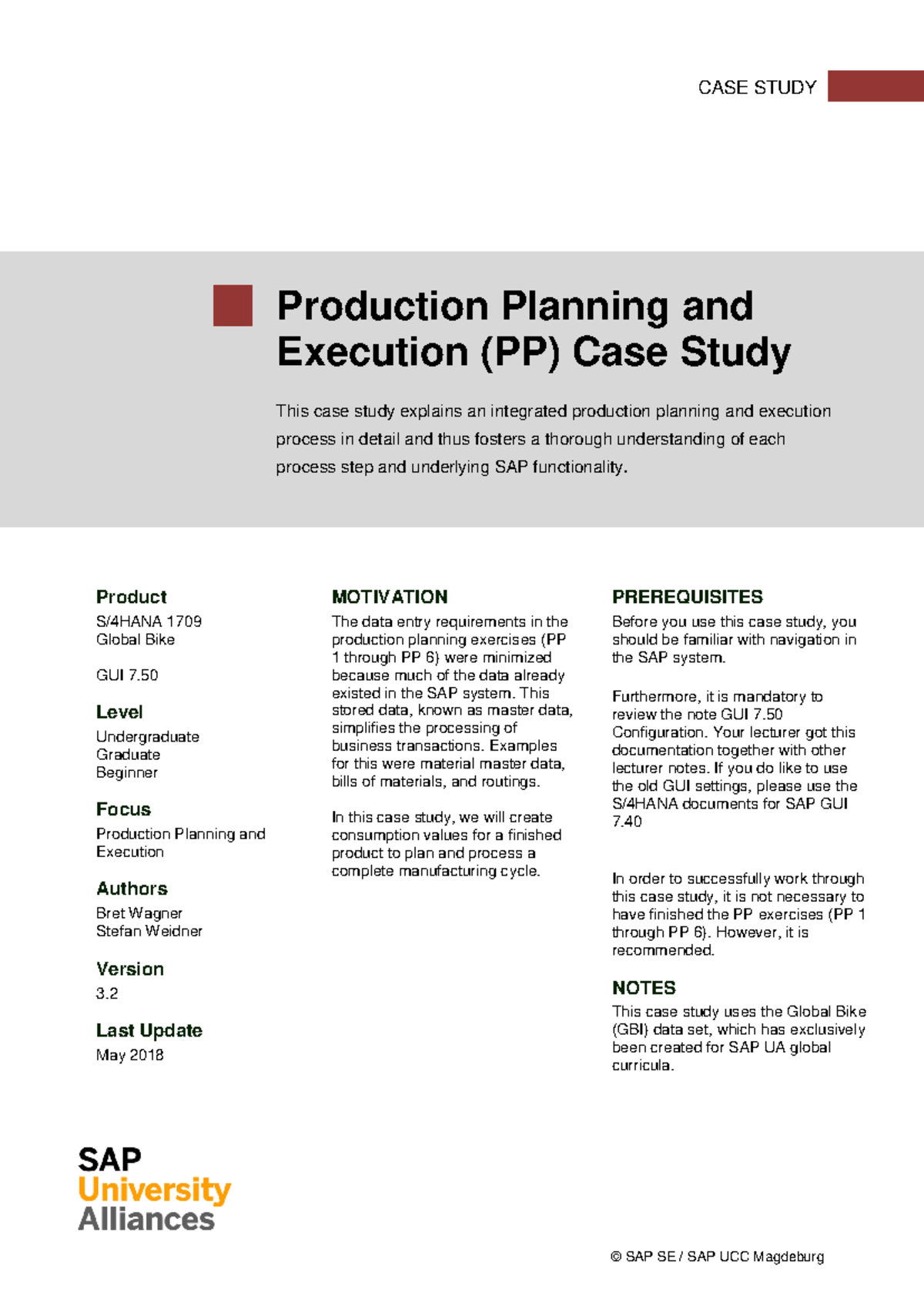 Intro S4HANA Using GBI Case Study PP GUI en v3 - © SAP SE / SAP UCC ...