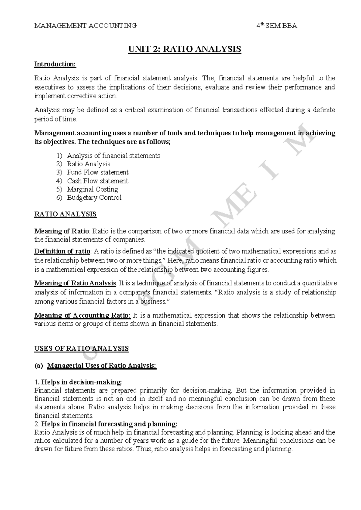 Unit 2: Theory Notes on Ratio Analysis for Financial Statements - Studocu