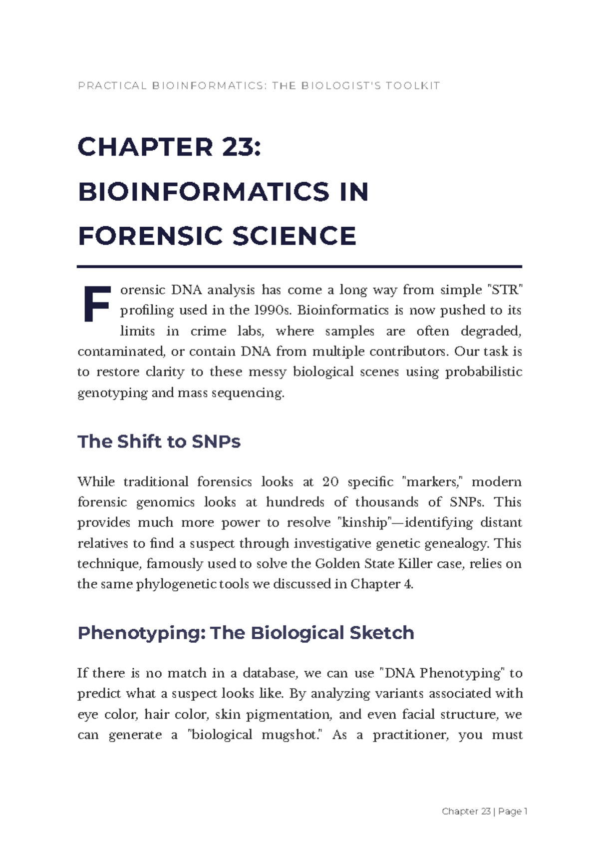 PR ACT I CA L B I O I N FO R M AT I CS: CH 23 FORENSIC BIOINFORMATICS ...