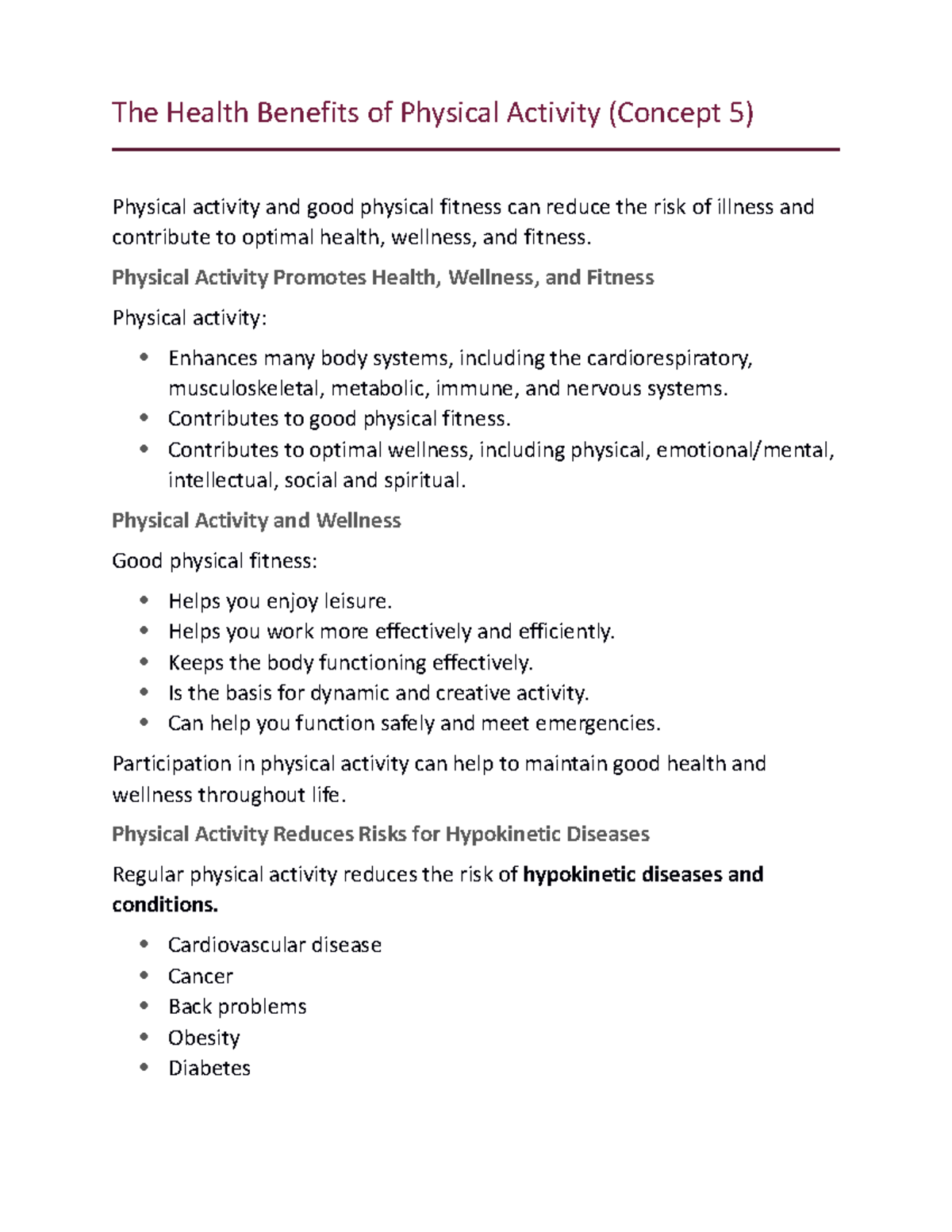 Concept 5: Physical Activity & Health Benefits Notes - Studocu