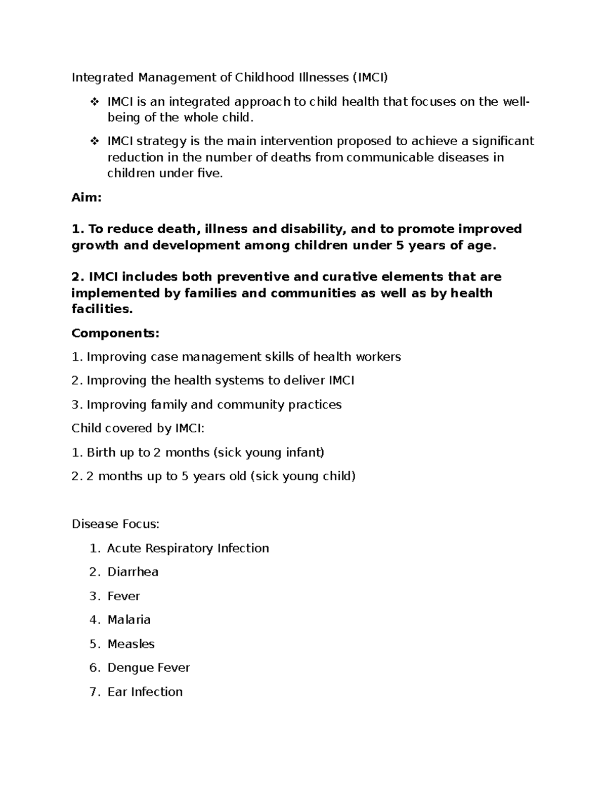 Integrated Management of Childhood Illnesses (IMCI) Overview and ...