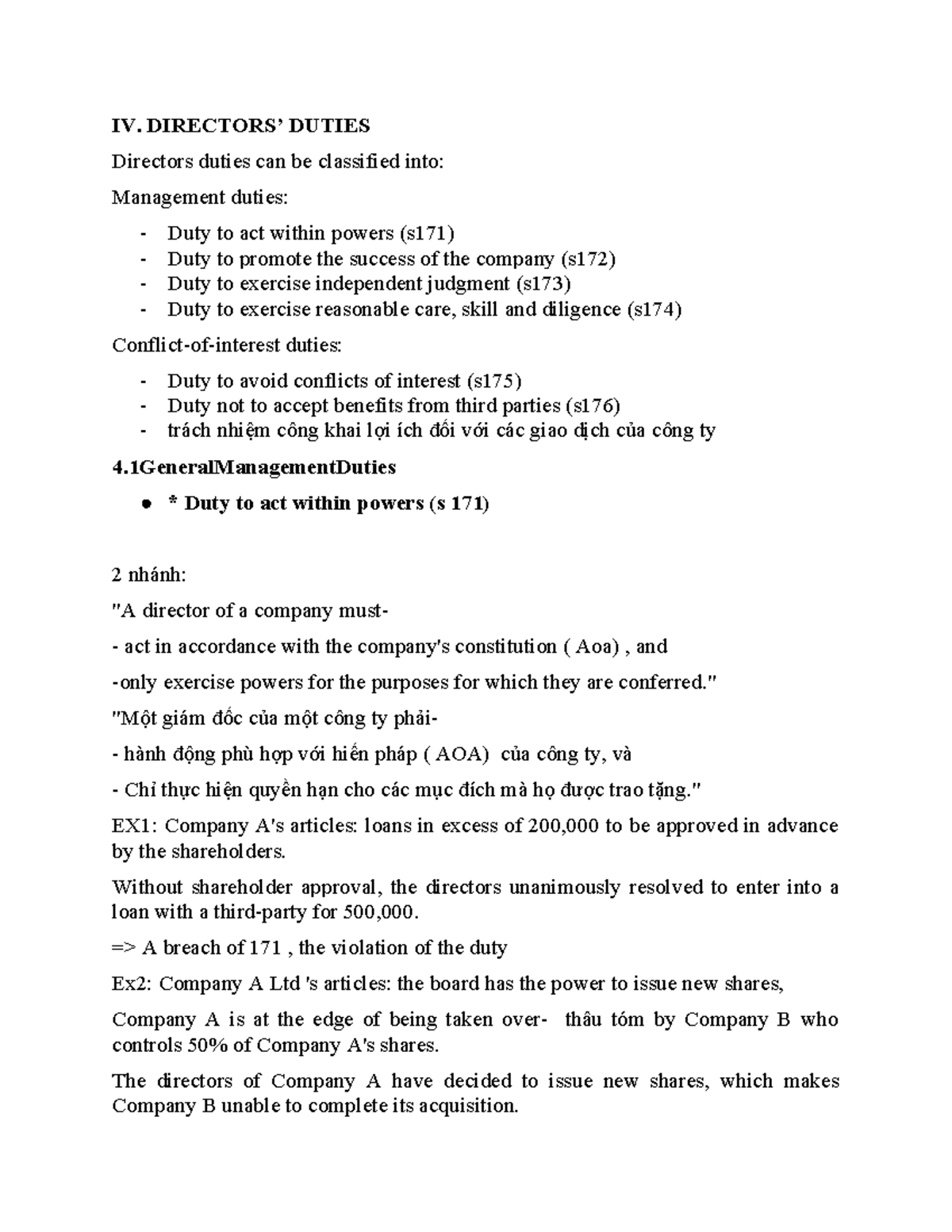Duties of the directors - IV. DIRECTORS’ DUTIES Directors duties can be ...