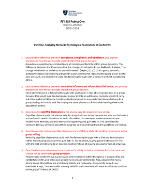 6-2 Project One PSY328 - week 6 assignment - PSY 328 Project One Shayna ...