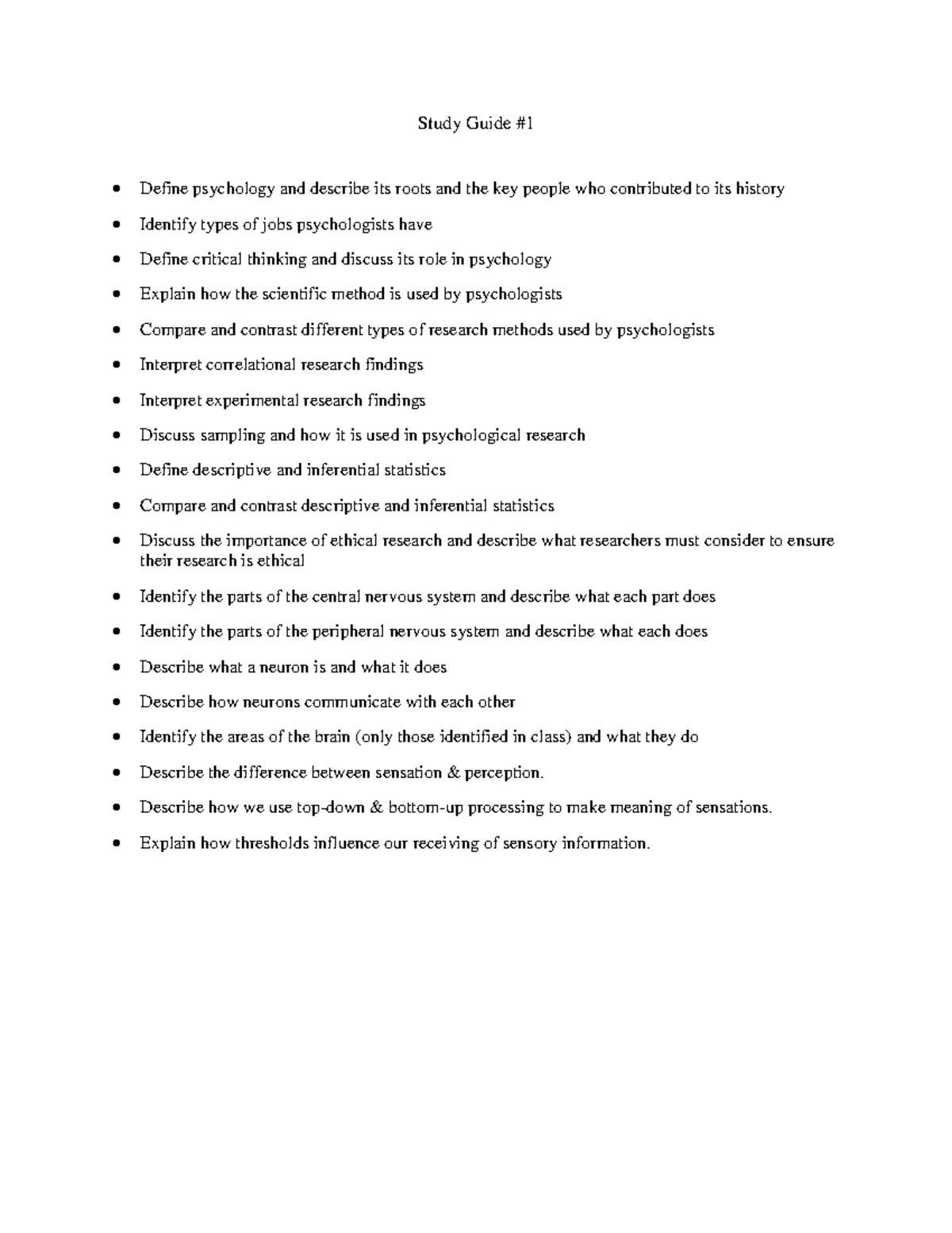Psychology Study Guide #1 (PSY101) - Key Concepts & Methods sp19 - Studocu
